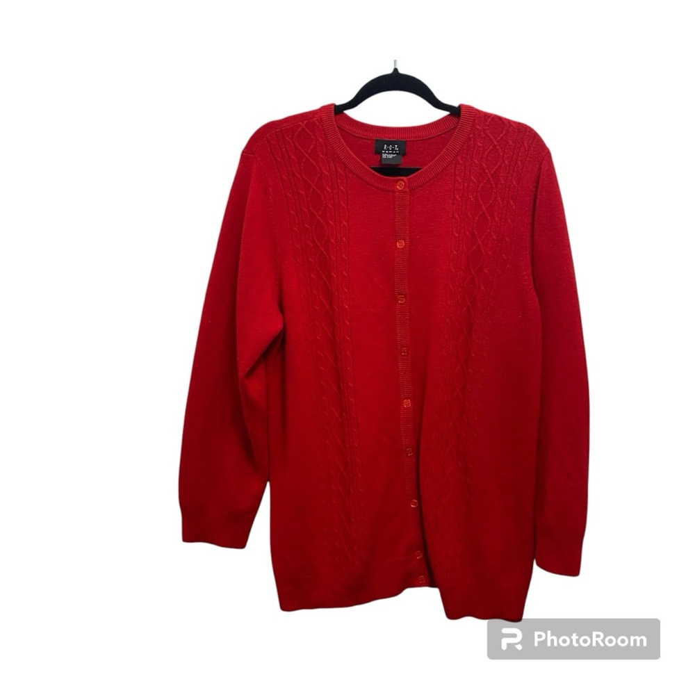 RQT Woman Red Cable Knit Front Lightweight Cardigan Sweater